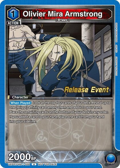 Olivier Mira Armstrong (058), UE09BT: FULLMETAL ALCHEMIST Release Event Cards UEPR/FMA-1-058