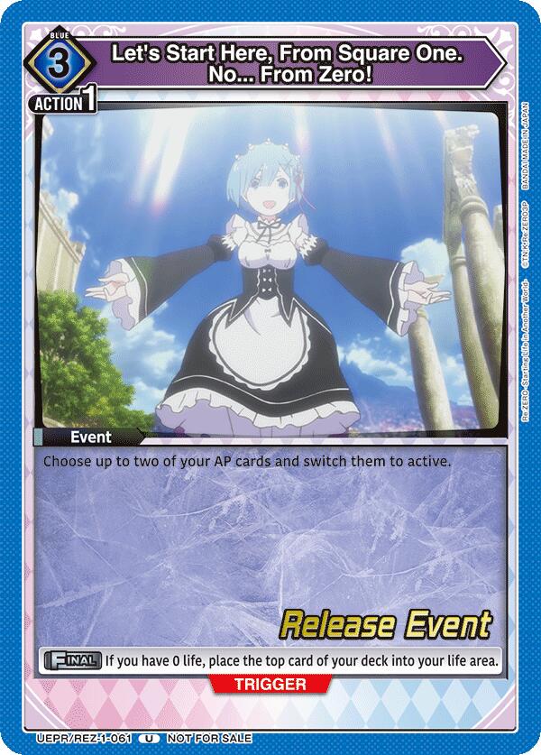 Let's Start Here, From Square One. No... From Zero!, UE24BT: Re:ZERO -Starting Life in Another World- Release Event Cards UEPR/REZ-1-061