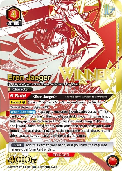 Eren Jaeger (092) (Winner), Union Arena Promotion Cards UEPR/AOT-1-092