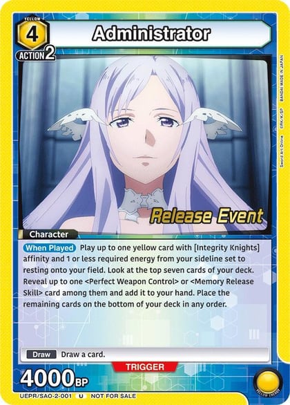Administrator, UEX06BT: Sword Art Online Vol.2 Release Event Cards UEPR/SAO-2-001