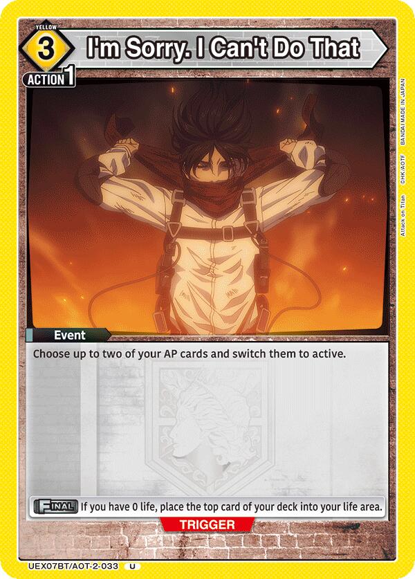 I'm Sorry. I Can't Do That, UEX07BT: Attack on Titan Vol. 2 UEX07BT/AOT-2-033