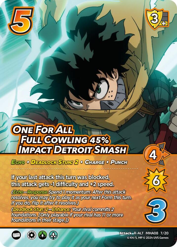 One For All Full Cowling 45% Impact Detroit Smash (Alternate Art), Challenger Series: My Hero Academia - Dark Hero Arc MHA08 7/20