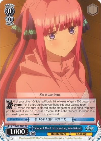 Informed About the Departure, Nino Nakano, The Quintessential Quintuplets 5HY/W83-TE29 TD