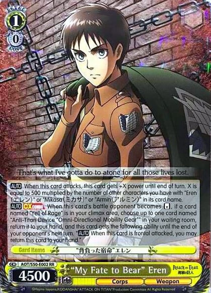 "My Fate to Bear" Eren, Attack on Titan Vol. 2 AOT/S50-E002 RR