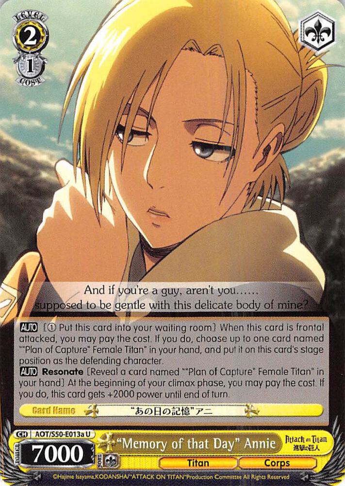 "Memory of that Day" Annie (A), Attack on Titan Vol. 2 AOT/S50-E013a U