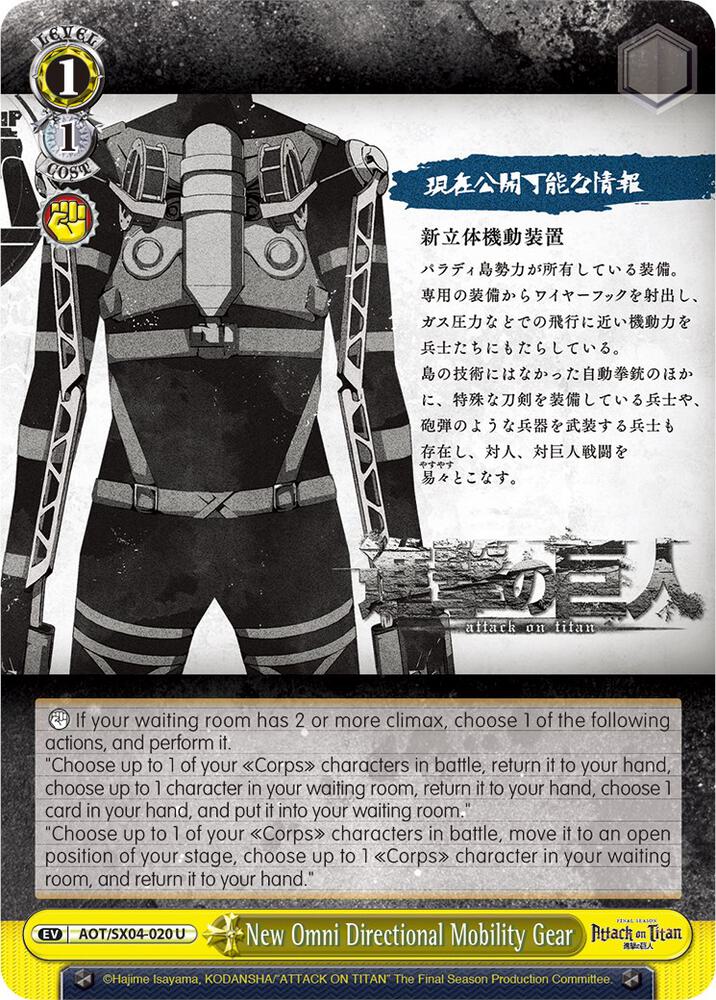 New Omni Directional Mobility Gear, Attack On Titan: Final Season AOT/SX04-020 U