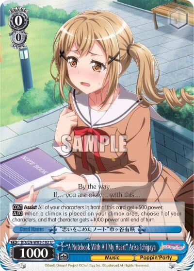 "A Notebook With All My Heart" Arisa Ichigaya, BanG Dream! Girls Band Party! MULTI LIVE BD/EN-W03-102 U