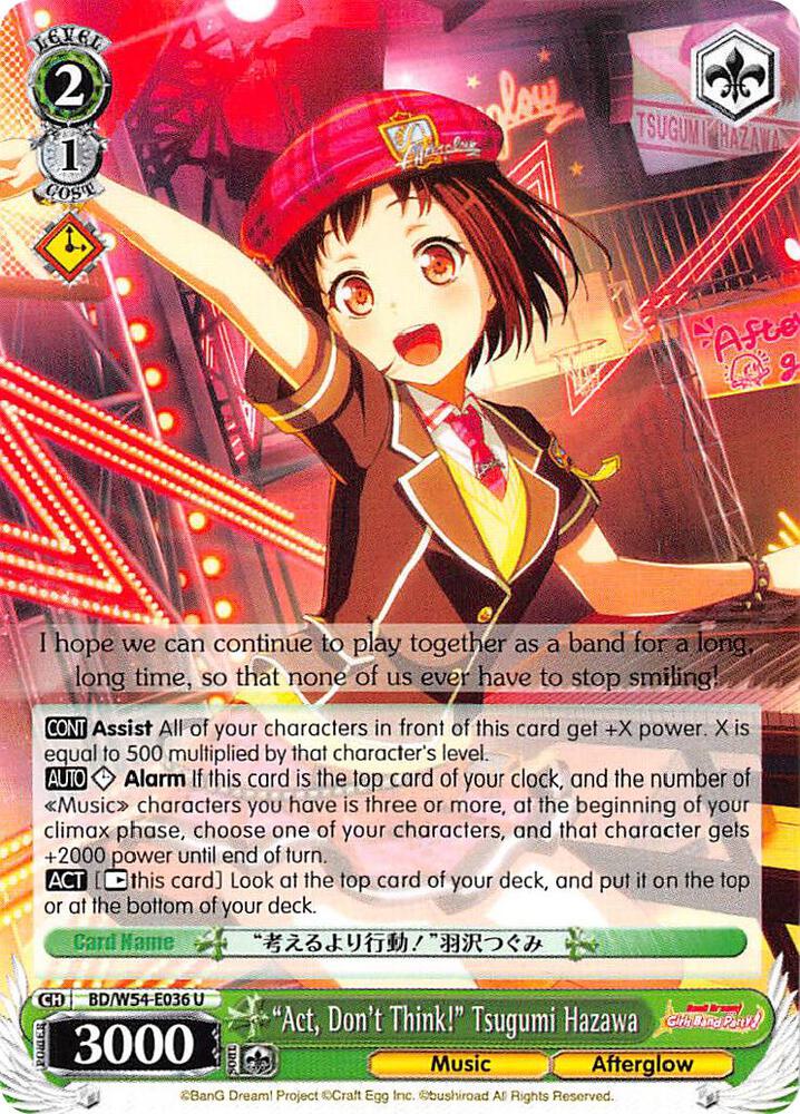 "Act, Don't Think!" Tsugumi Hazawa, BanG Dream! Girls Band Party! BD/W54-E036 U