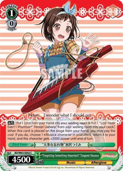"Forgetting Something Important" Tsugumi Hazawa, BanG Dream! Girls Band Party! Vol.2 BD/W63-E042 C