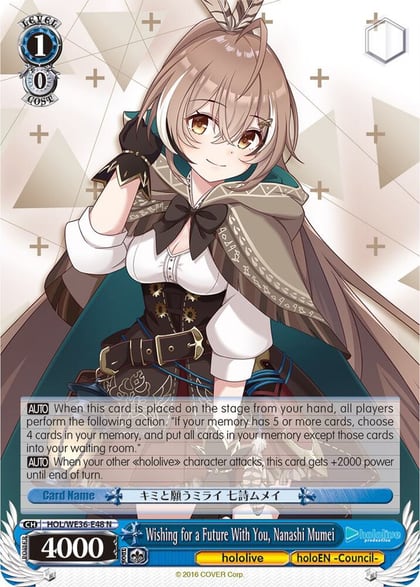 Wishing for a Future With You, Nanashi Mumei, hololive production Premium Booster HOL/WE36-E48 N