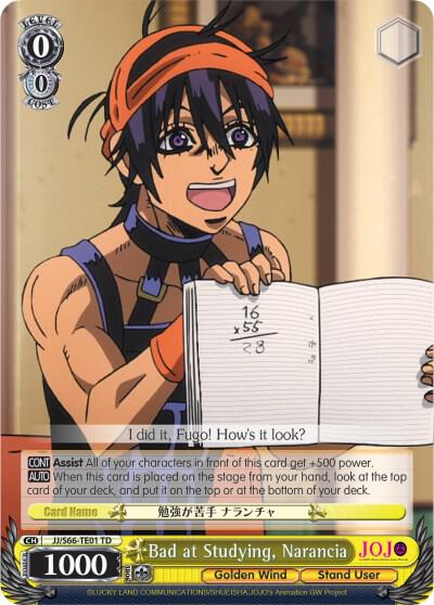 Bad at Studying, Narancia, JoJo's Bizarre Adventure: Golden Wind JJ/S66-TE01 TD