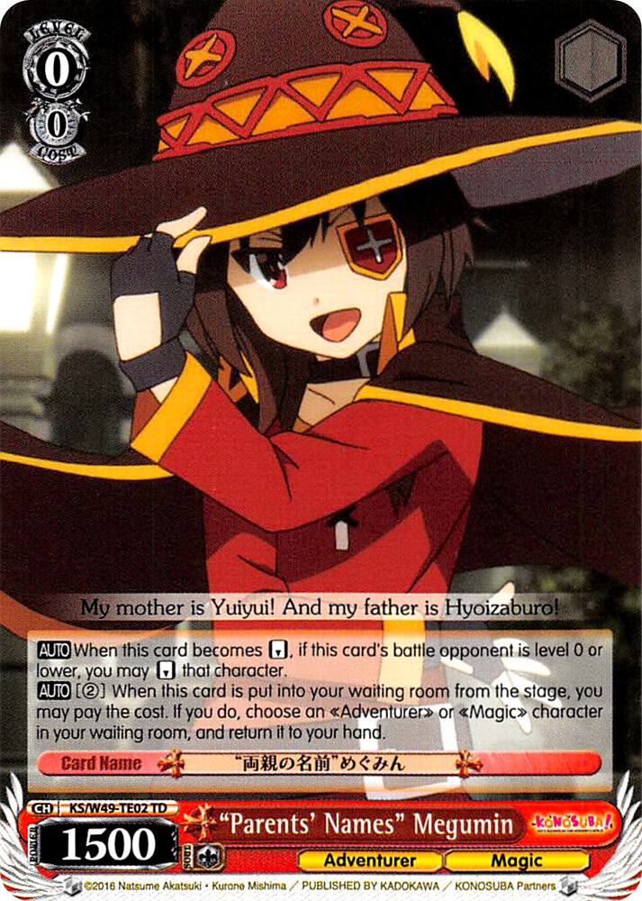 "Parents' Names" Megumin, KonoSuba KS/W49-TE02 TD