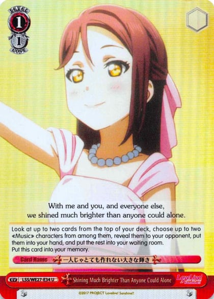 Shining Much Brighter Than Anyone Could Alone (Parallel Foil), Love Live! Sunshine!! Extra Booster LSS/WE27-E34 U