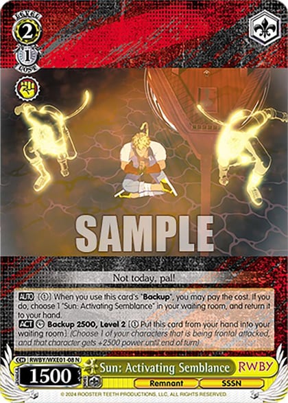 Sun: Activating Semblance, RWBY Premium Booster RWBY/WXE01-08 N