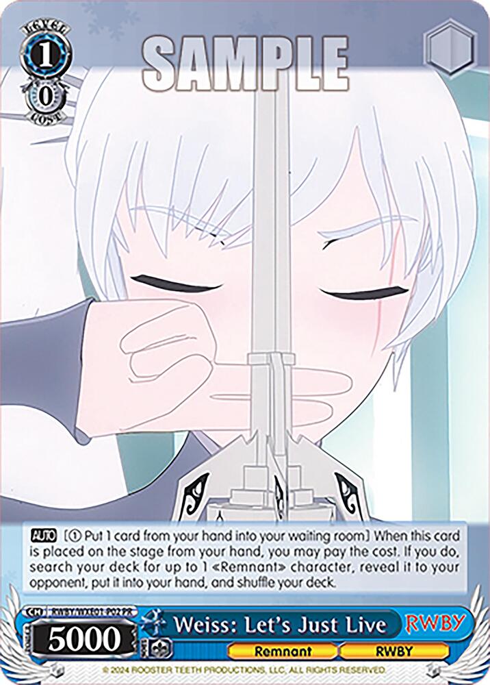 Weiss: Let's Just Live, RWBY Premium Booster RWBY/WXE01-P02 PR