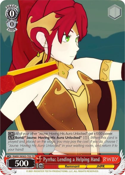 Pyrrha: Lending a Helping Hand, RWBY RWBY/WX03-T03 TD