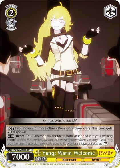 Yang: Warm Welcome, RWBY RWBY/WX03-011 U