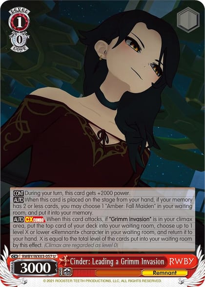 Cinder: Leading a Grimm Invasion, RWBY RWBY/WX03-057 U