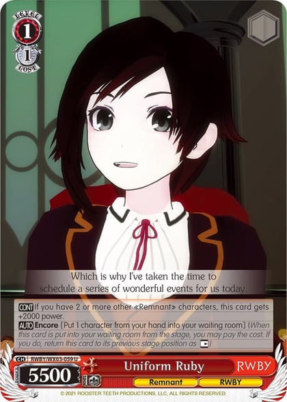 Uniform Ruby, RWBY RWBY/WX03-059 U