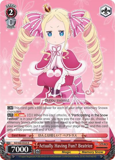 Actually Having Fun? Beatrice, Re:ZERO Memory Snow RZ/S68-E024 R