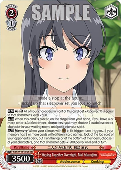 Staying Together Overnight, Mai Sakurajima, Rascal Does Not Dream Series SBY/W114-E053 R