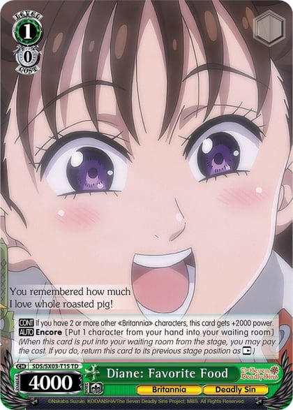 Diane: Favorite Food, The Seven Deadly Sins SDS/SX03-T15 TD