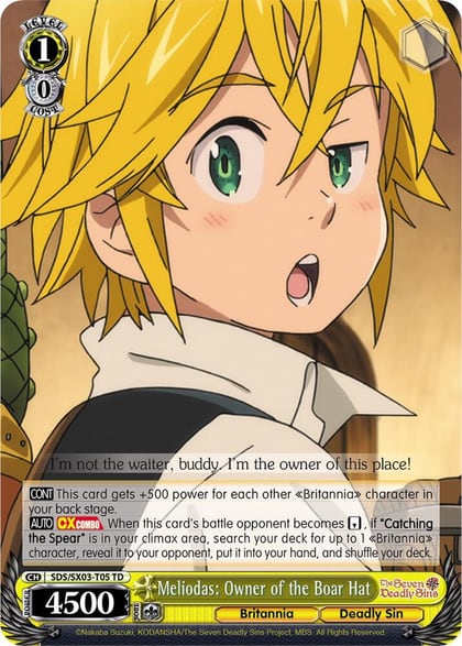 Meliodas: Owner of the Boar Hat, The Seven Deadly Sins SDS/SX03-T05 TD