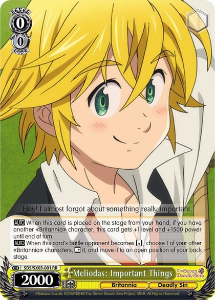 Meliodas: Important Things, The Seven Deadly Sins SDS/SX03-001 RR