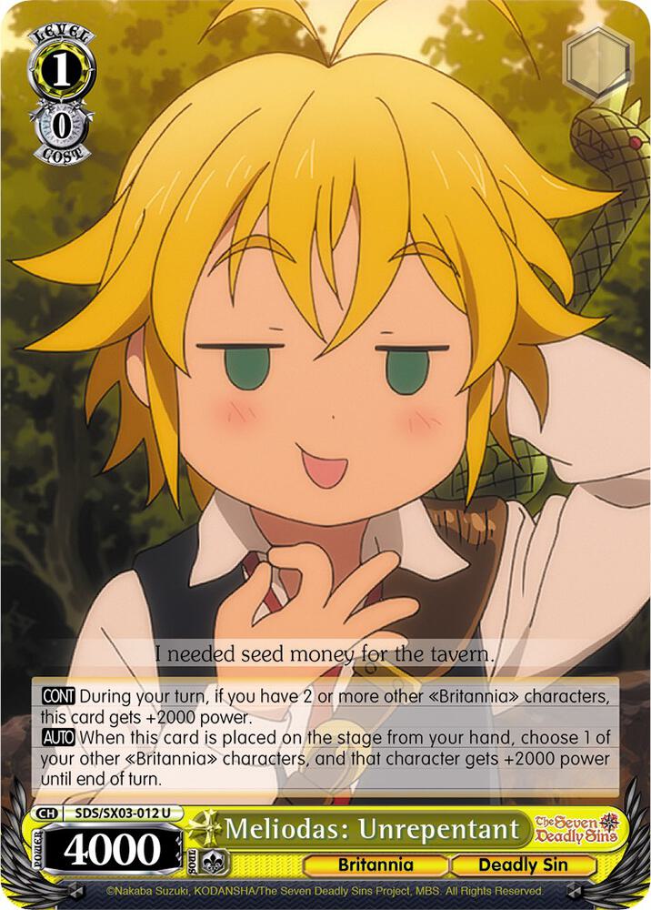 Meliodas: Unrepentant, The Seven Deadly Sins SDS/SX03-012 U