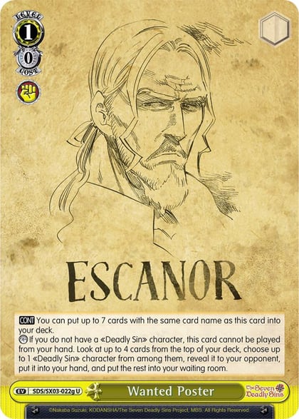 Wanted Poster (G), The Seven Deadly Sins SDS/SX03-022g U